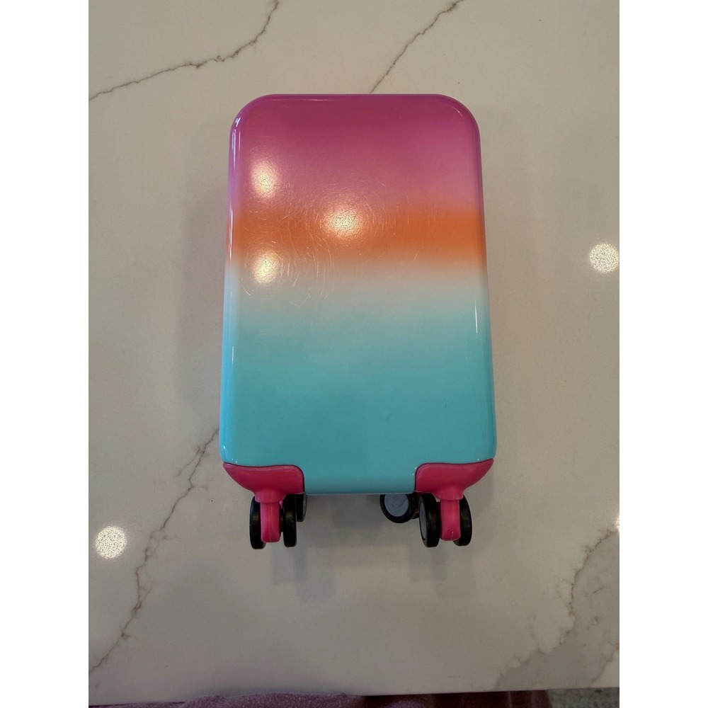 American Girl Doll Suitcase Pink Orange Teal Ombre Rolling Luggage GMN82 HMF21